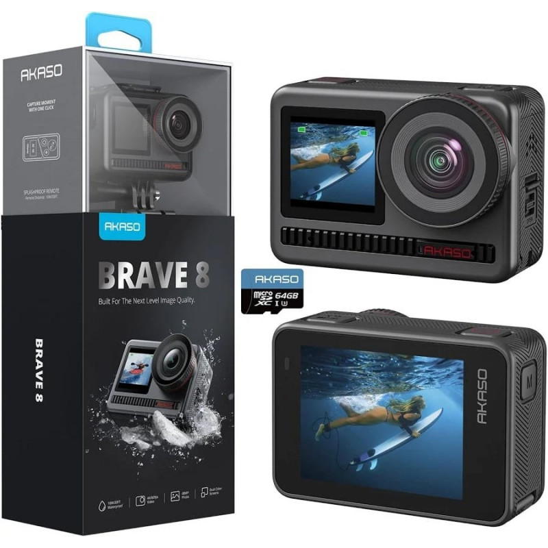 Brave 8 Caméra Sport 4K 60FPS Etanche 60M Caméra d'action 48MP WiFi sous Marine action Cam avec stabilisation SuperSmooth Écran Tactile Grand Angle Zo