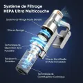 Aspirateur Balai Sans Fil LAMZIEN V12PRO - 32kPa - 40 min d’autonomie - Anti-Enchevêtrement - Lumière LED Verte - Autoportant - vue 2