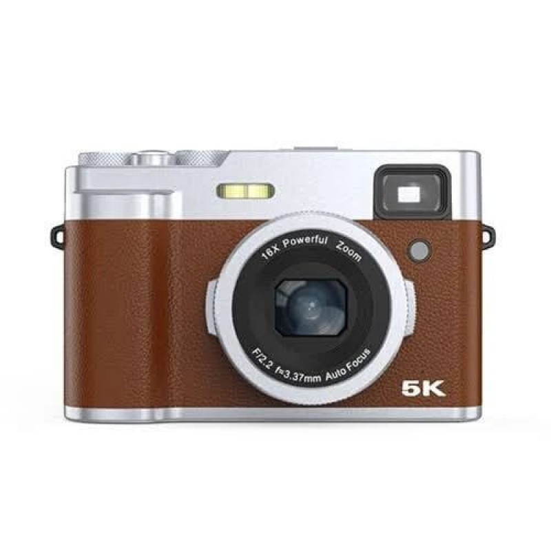 GENERIQUE Appareil Photo Numérique Rétro DC203 - 5K Ultra HD, 48MP, Zoom 16X, Stabilisation 6 Axes, Carte 64Go Incluse, Compact Vlog et Voyage - marro