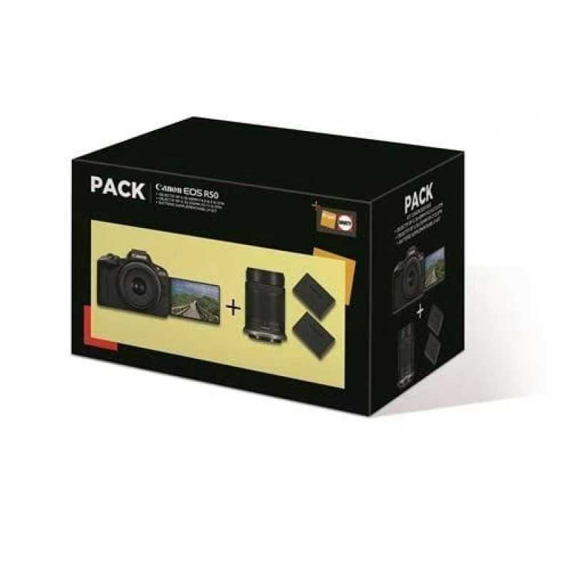 Pack Appareil photo hybride Canon EOS R50 Noir + RF-S 18-45mm f/4.5-6.3 IS STM + RF-S 55-210mm f/5-7.1 IS STM +
