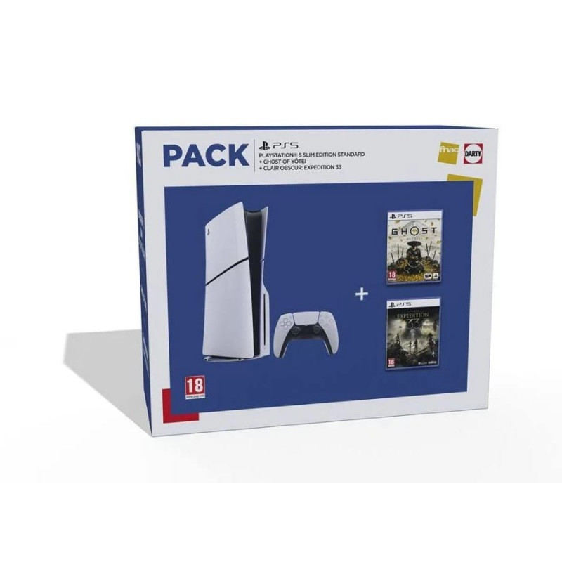 Pack EurlElectro Console Sony PS5 Slim Edition Standard Blanc et Noir + Ghost of Yōtei + Clair Obscur