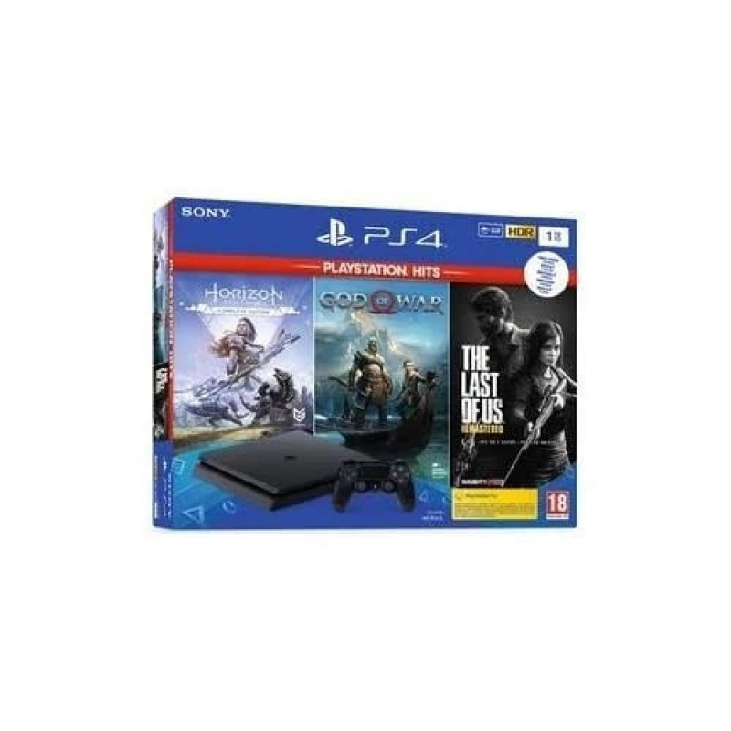 Sony Consoles Ps4 Pack Ps4 Slim 1to Black + God of War + The Last of Us Remastered + Horizon Zero Dawn Complete Edition