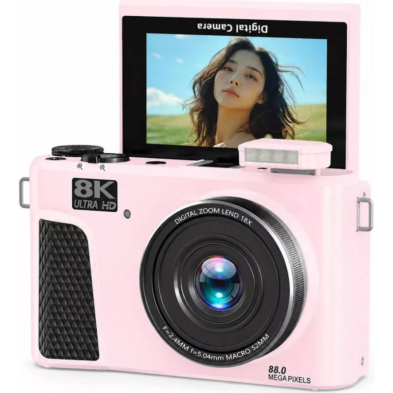 Yonis Appareil photo Numérique 8K écran ips 3 pouces Zoom 18x wifi rose Appareil photo compact